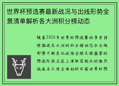 世界杯预选赛最新战况与出线形势全景清单解析各大洲积分榜动态 世界杯预选赛最新战况与出线形势全景清单解析各大洲积分榜动态