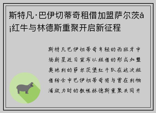 斯特凡·巴伊切蒂奇租借加盟萨尔茨堡红牛与林德斯重聚开启新征程